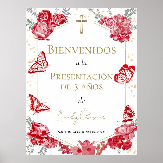 プレゼンタシオン3アニョスウェルカムサインバターフリスレッド ポスター (正面)