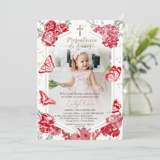 プレゼンタシオン3アニョス写真招待状蝶 招待状 (スタンド正面)