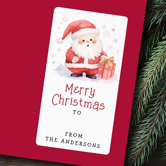 プレゼントから可愛いサンタウォーターイラストレーション ラベル