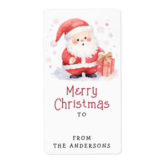 プレゼントから可愛いサンタウォーターイラストレーション ラベル (正面)
