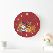 プレゼントが付いているクリスマスツリーによるサンタそしてトナカイ ラージ壁時計 (ホーム)
