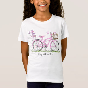 プレゼントが付いているピンクの水玉模様の自転車 Tシャツ