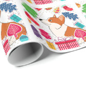 プレゼントが付いている休日のウェルシュコーギーの漫画 ラッピングペーパー (ロールコーナー)