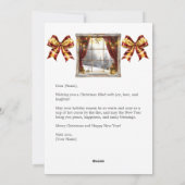 プレゼントでいっぱいのそりを引くサンタクロースのクリスマス シーズンカード (裏面)