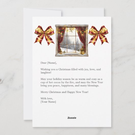 プレゼントでいっぱいのそりを引くサンタクロースのクリスマス シーズンカード (裏面)