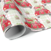 プレゼントでいっぱいの赤いクリスマスカー – 格子柄 ラッピングペーパー (ロールコーナー)