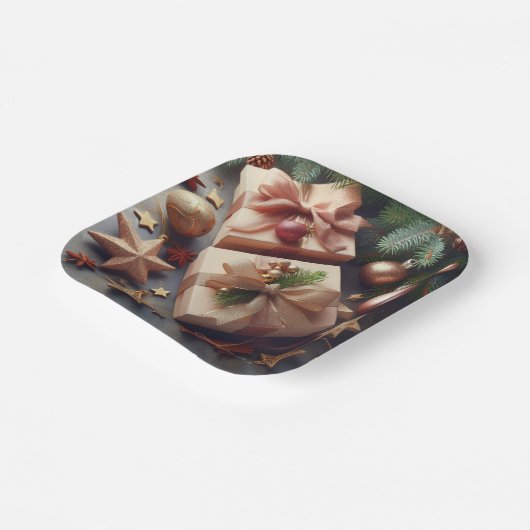 プレゼントとクリスマスオーナメント ペーパープレート (傾斜あり)