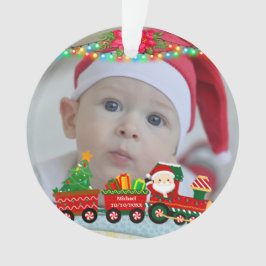 プレゼントとクリスマスツリーを乗せた汽車のサンタクロース オーナメント