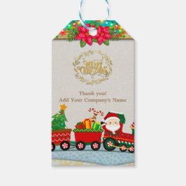 プレゼントとクリスマスツリーを乗せた汽車のサンタクロース ギフトタグ