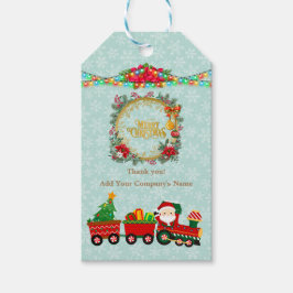 プレゼントとクリスマスツリーを乗せた汽車のサンタクロース ギフトタグ