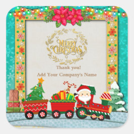 プレゼントとクリスマスツリーを乗せた汽車のサンタクロース スクエアシール