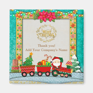 プレゼントとクリスマスツリーを乗せた汽車のサンタクロース マグネット