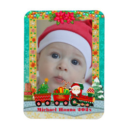 プレゼントとクリスマスツリーを乗せた汽車のサンタクロース マグネット