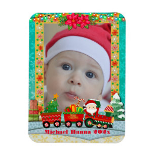 プレゼントとクリスマスツリーを乗せた汽車のサンタクロース マグネット
