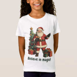 プレゼントとクリスマスツリーを持つサンタ Tシャツ