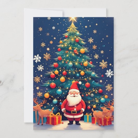 プレゼントとクリスマスツリー付きサンタクロース カード (正面)