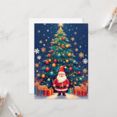 プレゼントとクリスマスツリー付きサンタクロース カード (正面/裏面インサイチュ)