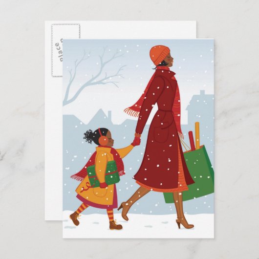 プレゼントとショッピングバッグを持つ母と娘 ポストカード (正面/裏面)