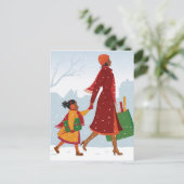 プレゼントとショッピングバッグを持つ母と娘 ポストカード (スタンド正面)