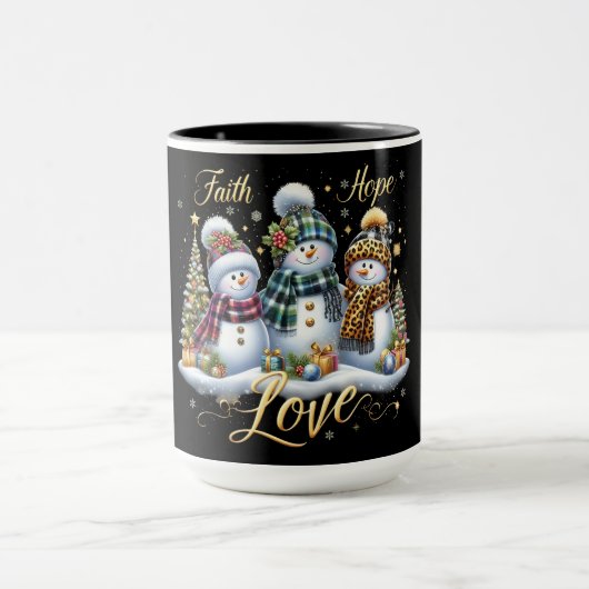 プレゼントとツリーの雪だるま マグカップ (中央)