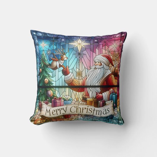 プレゼントとトナカイ付きサンタ クッション (正面)