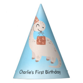 プレゼントとハッピーホワイトブラチオサウルス恐竜 パーティーハット