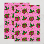 プレゼントとホリーピンク シーズンカード (正面/裏面)