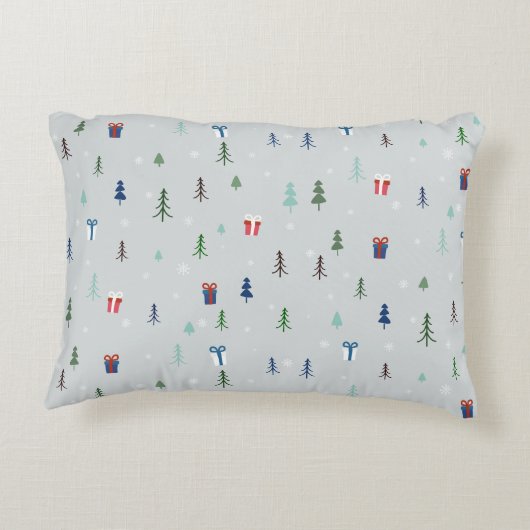 プレゼントと木と雪のクリスマスフォレスト アクセントクッション (裏面)