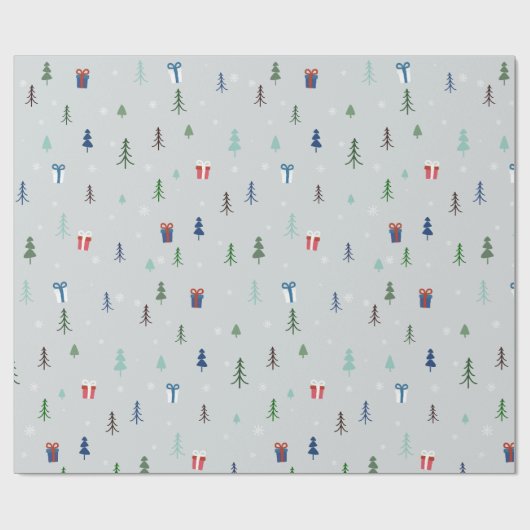 プレゼントと木と雪のクリスマスフォレスト ラッピングペーパー (フラット)