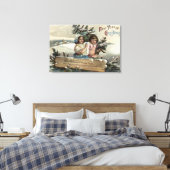 プレゼントと木を持つ小さな女の子 キャンバスプリント (インサイチュ (寝室))