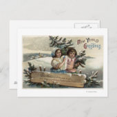 プレゼントと木を持つ小さな女の子 ポストカード (正面/裏面)