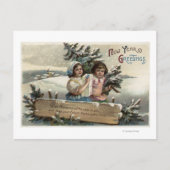 プレゼントと木を持つ小さな女の子 ポストカード (正面)