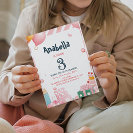 プレゼントと風船ピンクガール誕生日パーティー 招待状