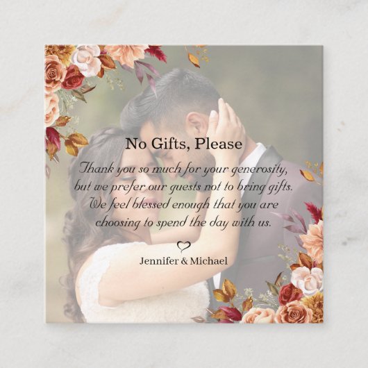 プレゼントなしウェディングギフトの写真にメモ エンクロージャーカード (正面)