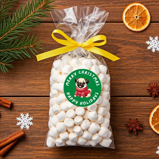 プレゼントのためのパグドッグのクリスマスプレゼント ラウンドシール