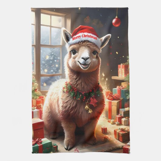 「プレゼントのアルパカ:クリスマスの物語」 キッチンタオル (縦)
