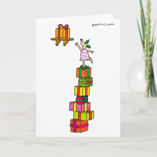 プレゼントのクリスマスカードを持つヒイラギのシカ シーズンカード (正面)