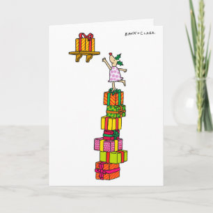 プレゼントのクリスマスカードを持つヒイラギのシカ シーズンカード