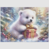 プレゼントのデコパージュ付きの愛らしいホッキョクグマの子 薄葉紙 (正面)