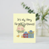 プレゼントの女の子 最初のクリスマスTシャツとギフト シーズンポストカード (スタンド正面)