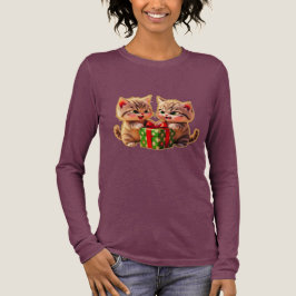 **プレゼントを取り合うかわいい子猫たち - 楽しいクリスマス トライブレンドTシャツ