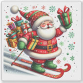 プレゼントを届けながらサンタ シール (正面)