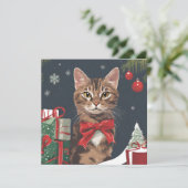 プレゼントを抱えたクリスマス猫 シーズンカード (スタンド正面)