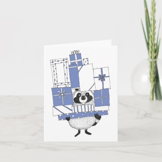 プレゼントを抱えたラクーン カード (正面)