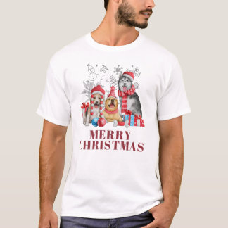🐶 プレゼントを持ったかわいいクリスマスの犬たち - メリーな祭り気分 Tシャツ
