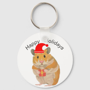 プレゼントを持ったかわいいクリスマスハムスター キーホルダー