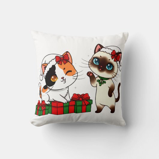 プレゼントを持ったちび猫たちのクリスマス クッション (正面)