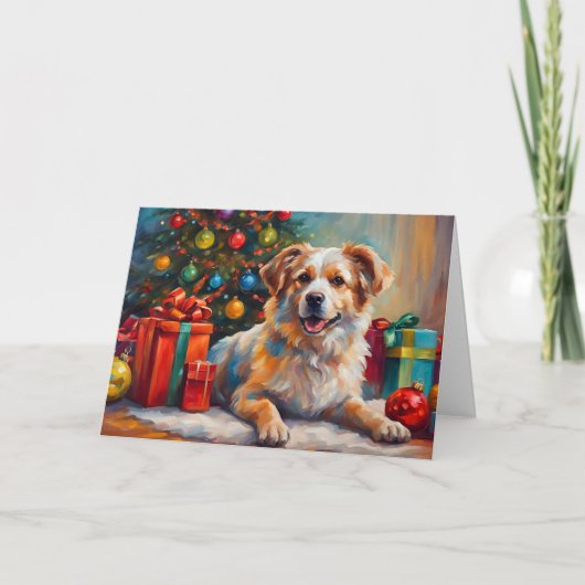 プレゼントを持ったクリスマスの犬 シーズンカード (正面)