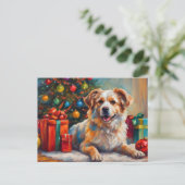 プレゼントを持ったクリスマスの犬 シーズンポストカード (スタンド正面)