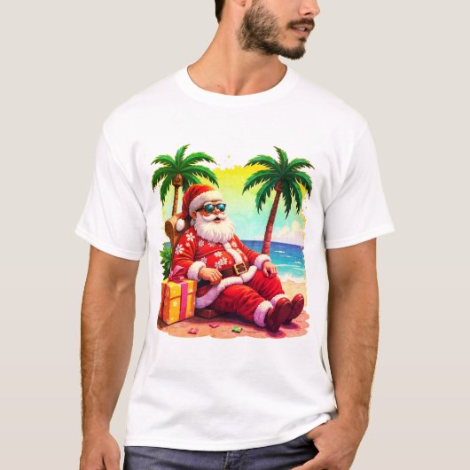 プレゼントを持ったサンタが休んでいる Tシャツ (正面)